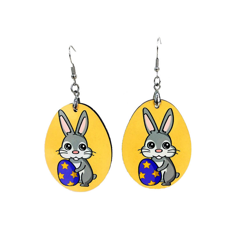 Creative Easter Bunny Egg Sublimation MDF Blanks Oval Shape Earrings